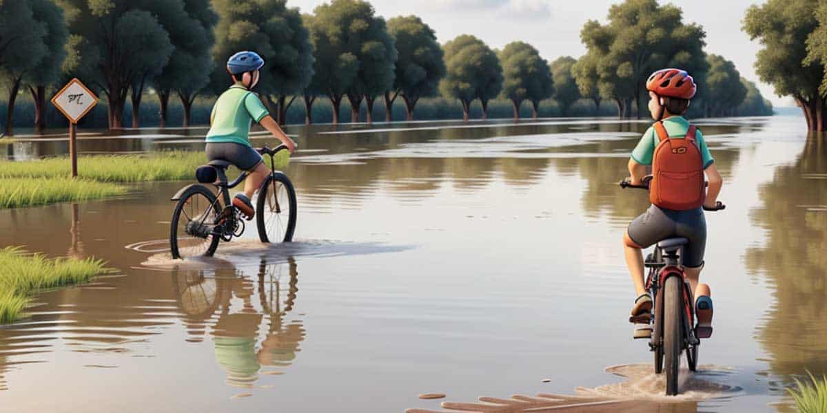 Crossing a Flooded Road on a Bicycle