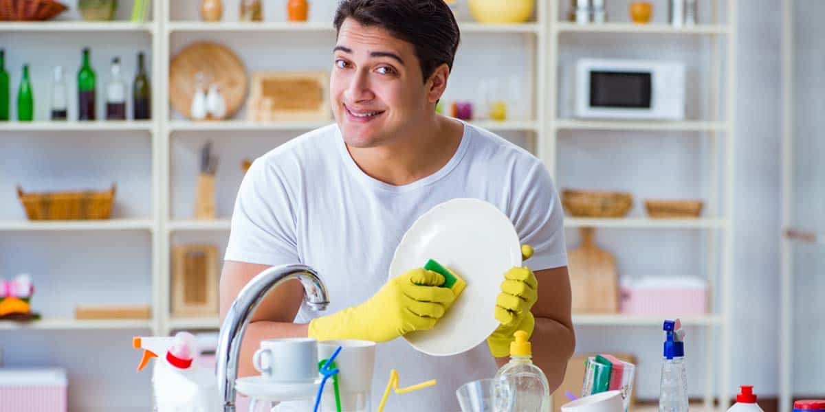 Enjoying washing dishes 