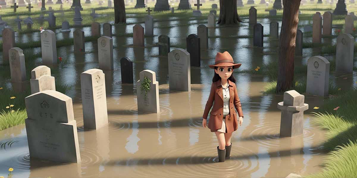 Walking in a Flooded Cemetery