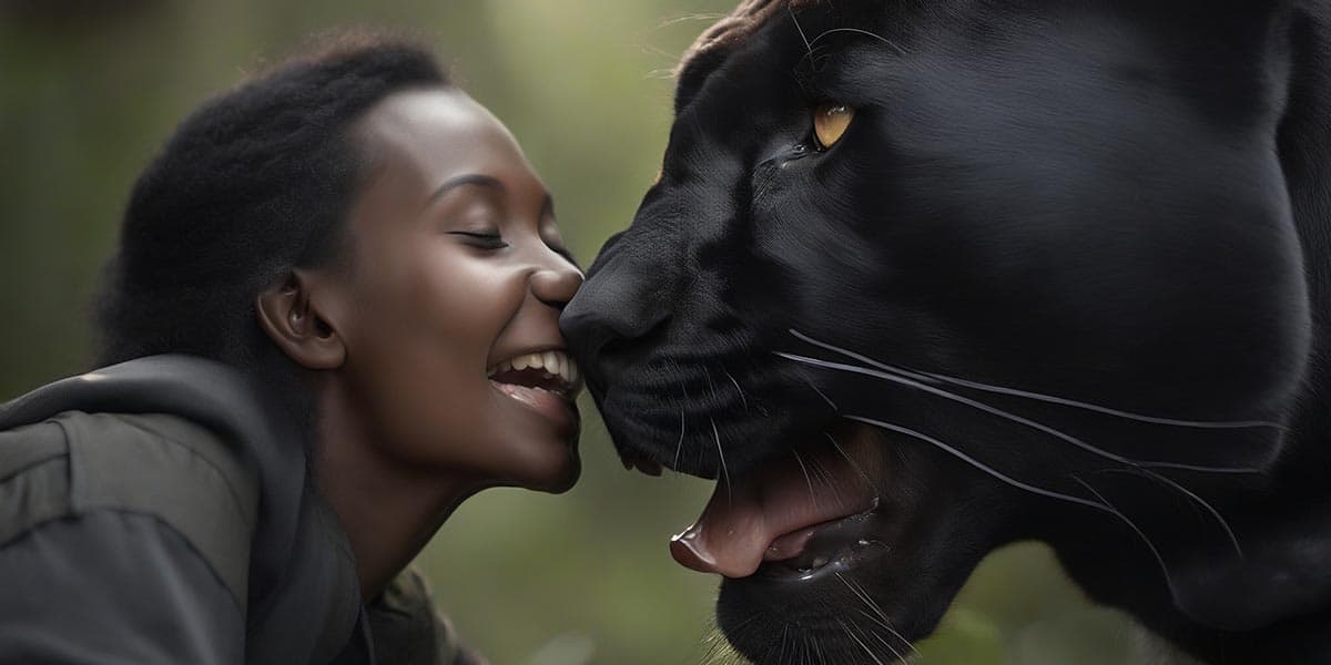 Friendly Black Panther's Affectionate Lick