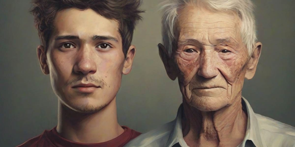 Person Changing into an Old Person