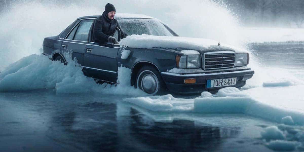 Escaping a Sinking Car in Icy Conditions