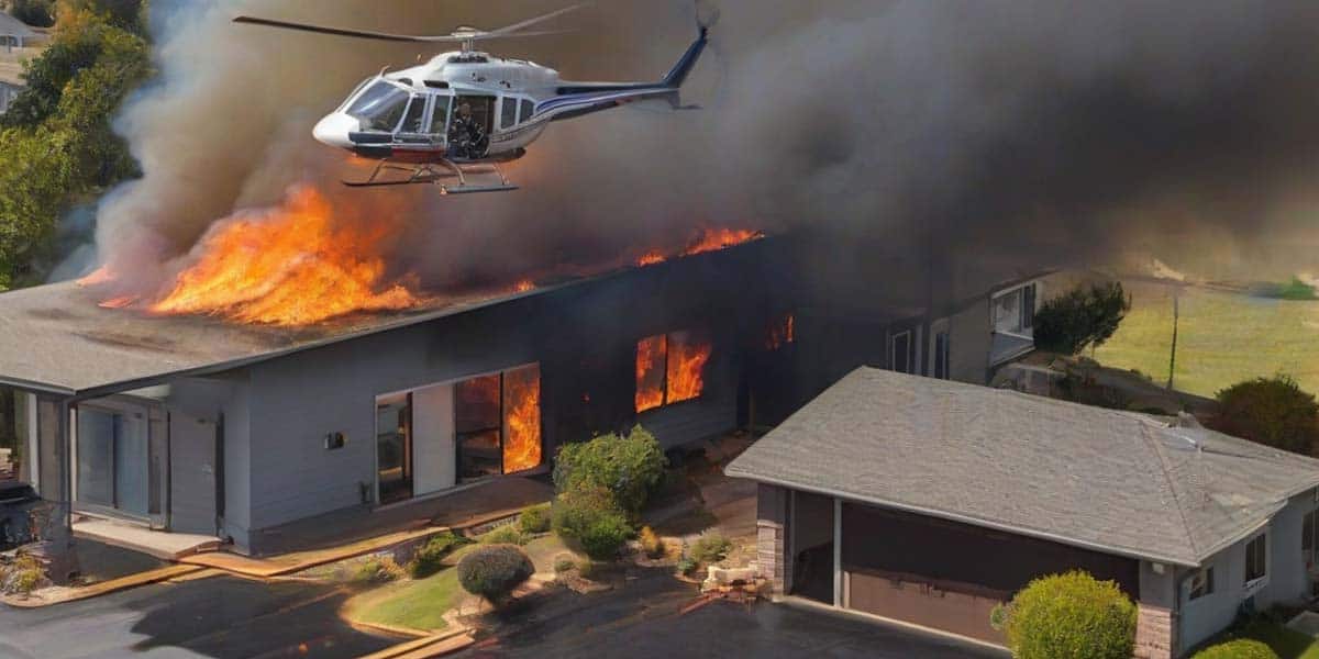 Helicopter Putting out a Fire in House